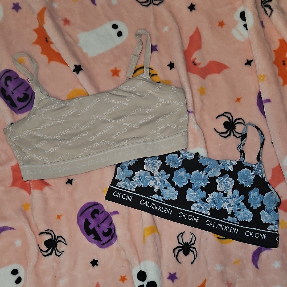 Calvin Klein Beige and Black Floral Bralette Set